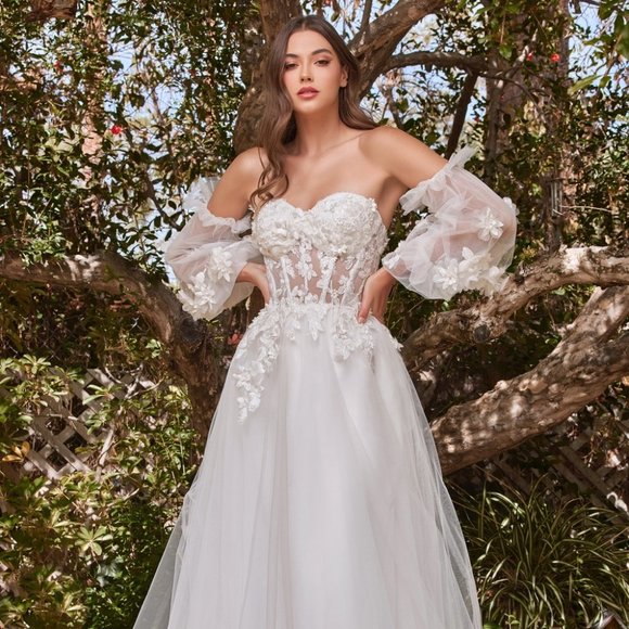 NEW TULLE LONG WHITE OFF THE SHOULDER STRAPLESS DRESS WITH ZIPPER BACK CD962W